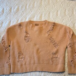 POL  Distressed  oversized Tan Sweater says small but see measurements in pics.